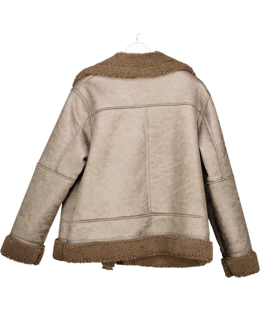 papaya Brown Faux Shearling Aviator Jacket UK 16 - Reliked