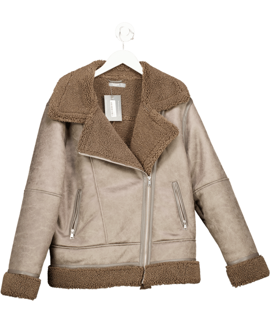 papaya Brown Faux Shearling Aviator Jacket UK 16 - Reliked