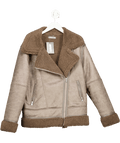 papaya Brown Faux Shearling Aviator Jacket UK 16 - Reliked