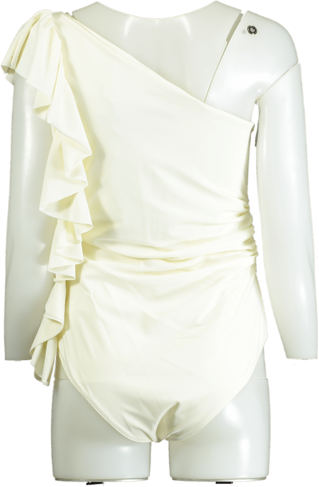 Paper London Cream One - Shoulder Ruffle Swimsuit UK 10 - Reliked