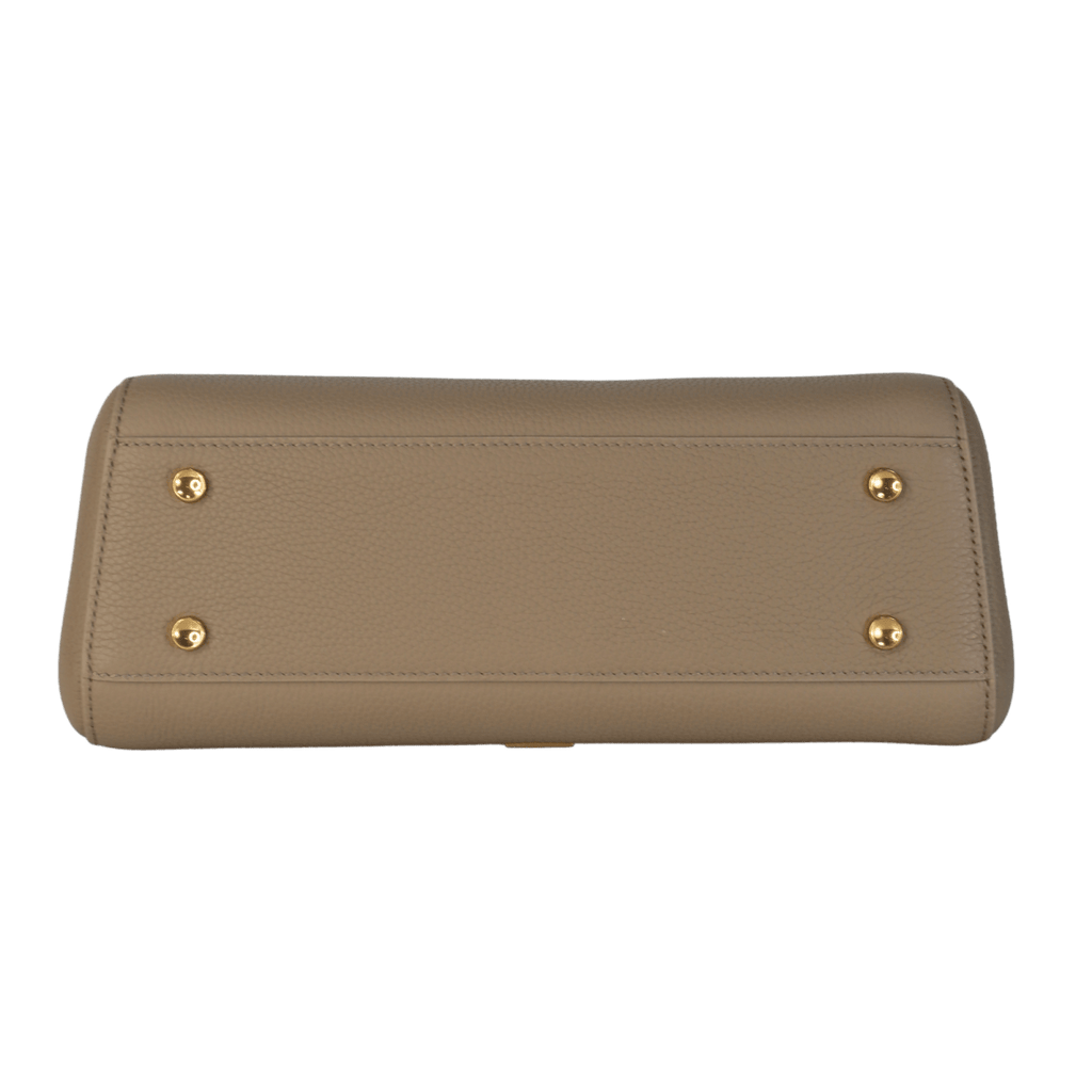 Parisa Wang Beige Madison Taupe Leather Top Handle Bag With Shoulder Strap - Reliked