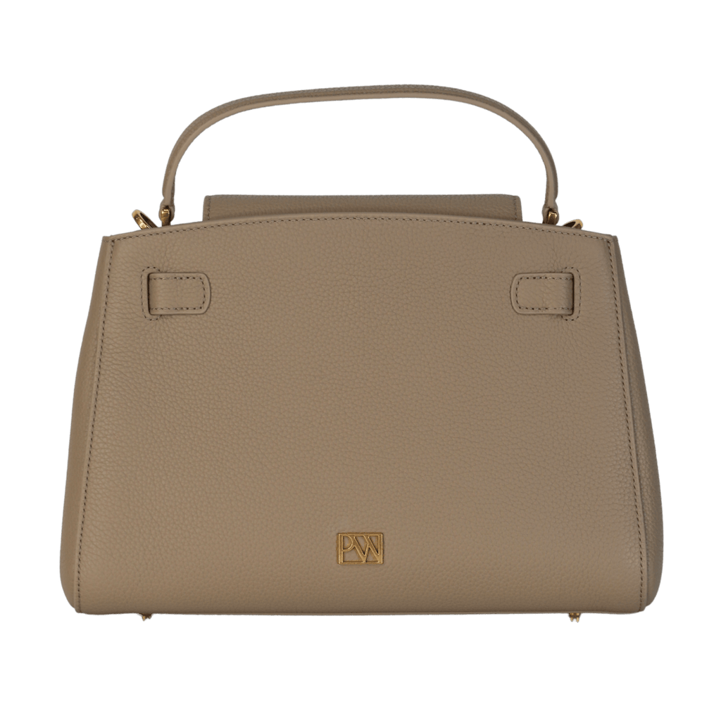 Parisa Wang Beige Madison Taupe Leather Top Handle Bag With Shoulder Strap - Reliked