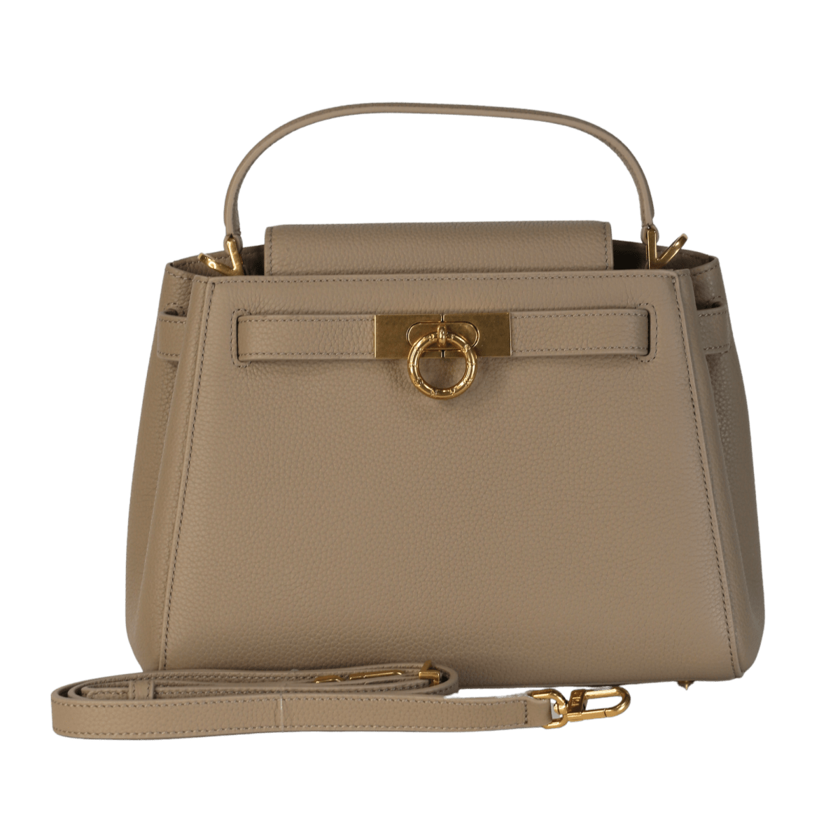 Parisa Wang Beige Madison Taupe Leather Top Handle Bag With Shoulder Strap - Reliked