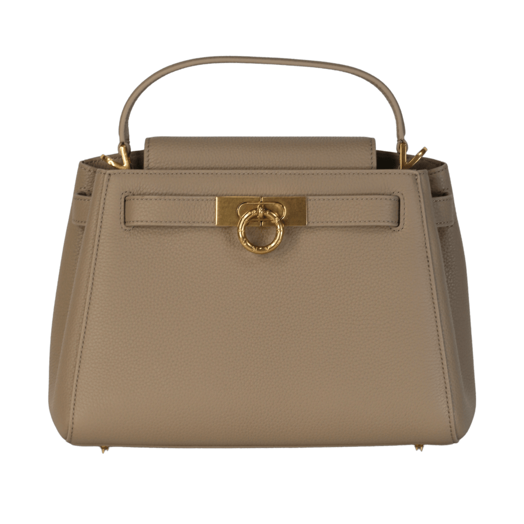 Parisa Wang Beige Madison Taupe Leather Top Handle Bag With Shoulder Strap - Reliked