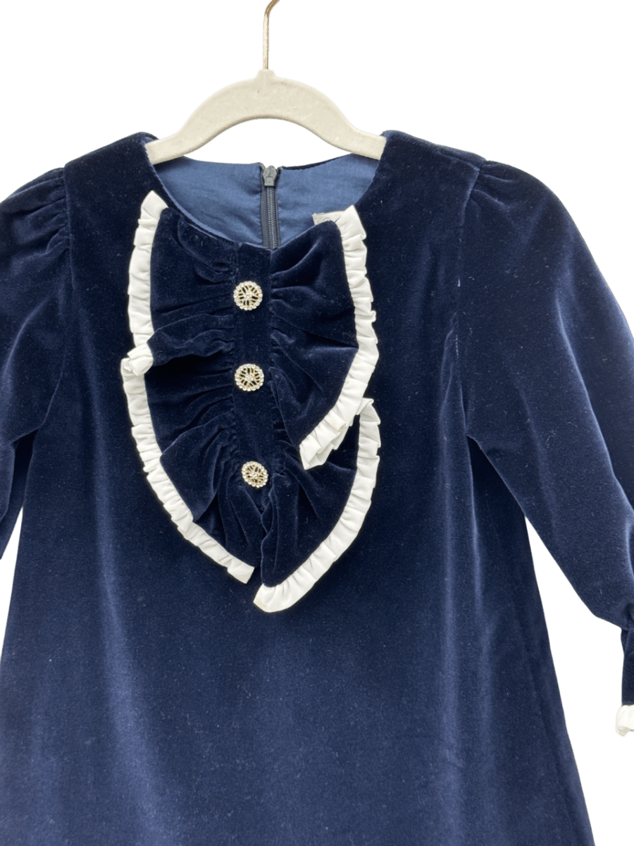Patachou Navy Blue Ruffle Velvet Dress 4 Years - Reliked