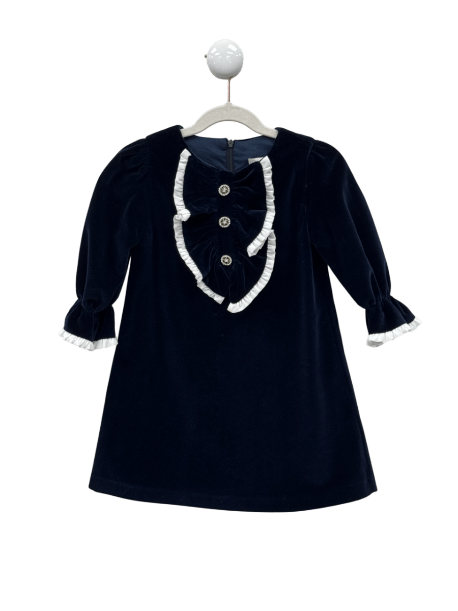 Patachou Navy Blue Ruffle Velvet Dress 4 Years - Reliked