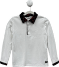 Patachou White Tartan Collar Long Sleeve Polo Shirt 6 Years - Reliked