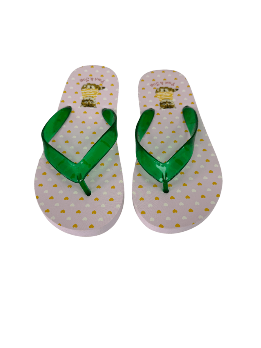 Paul & Joe Pink / Green Heart Print Flip Flops UK 4 EU 37 👠 - Reliked