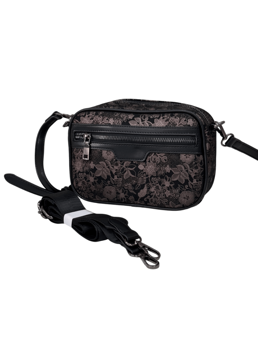 Pavers Black Floral Print Crossbody Camera Bag - Reliked