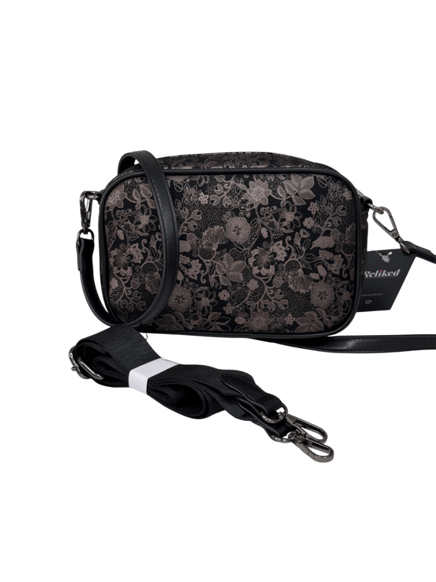 Pavers Black Floral Print Crossbody Camera Bag - Reliked