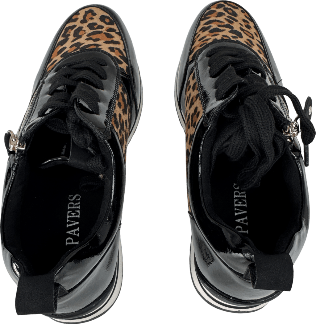 Pavers Black Leopard Zip Up Laced Trainers UK 6 EU 39 👠 - Reliked