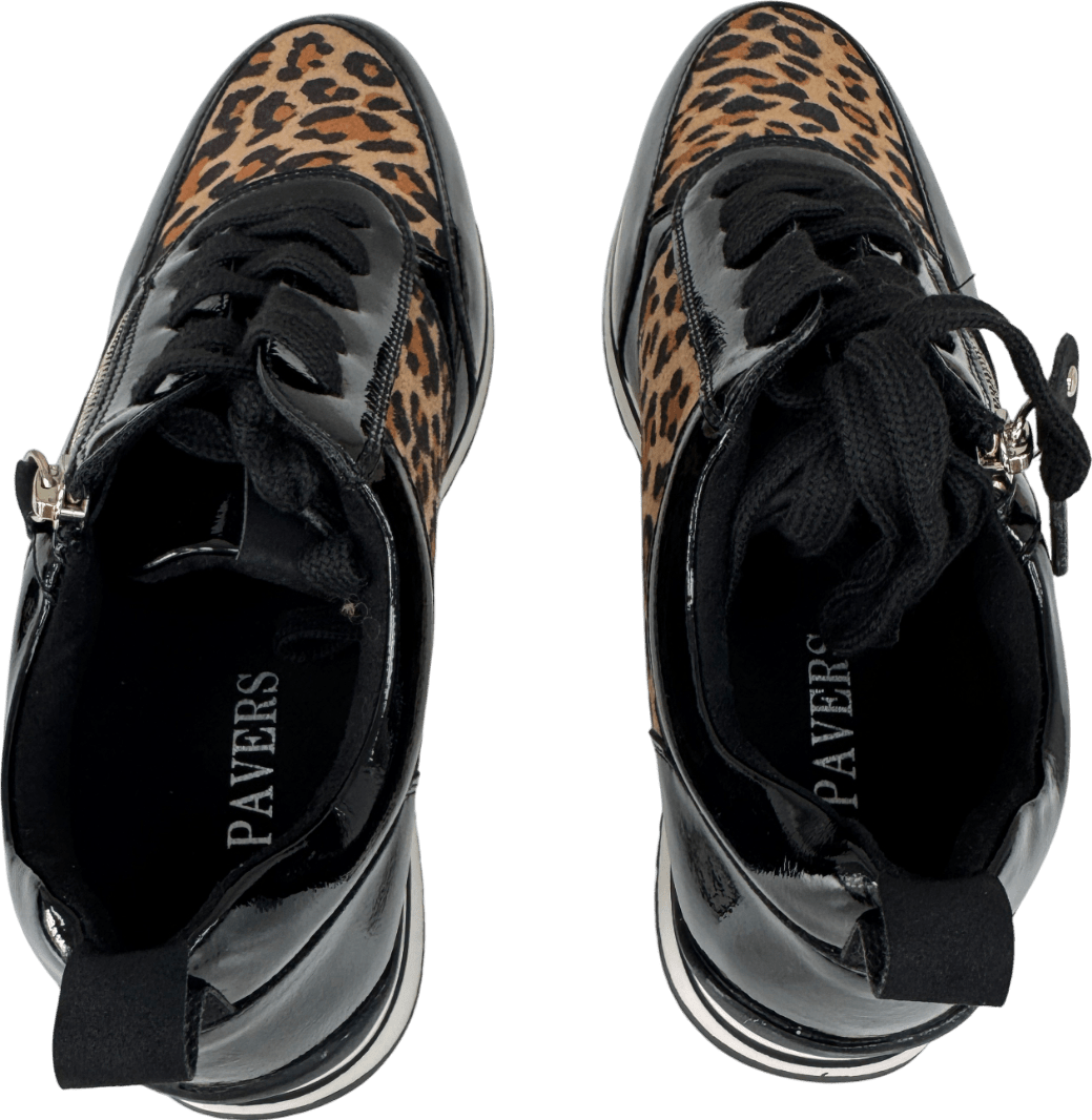 Pavers Black Leopard Zip Up Laced Trainers UK 6 EU 39 👠 - Reliked