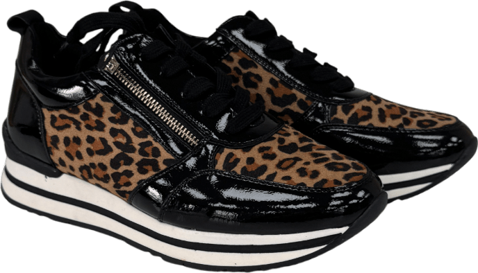 Pavers Black Leopard Zip Up Laced Trainers UK 6 EU 39 👠 - Reliked
