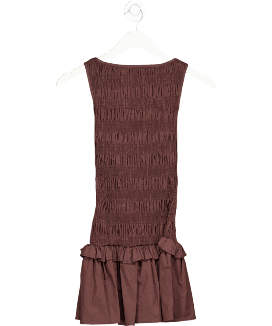 Peppermayo Chocolate Brown Garden Kisses Shirred Mini Dress UK 4 - Reliked