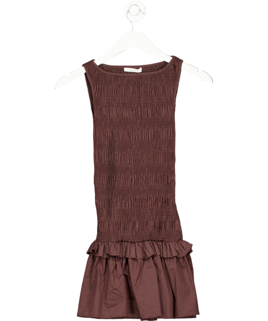 Peppermayo Chocolate Brown Garden Kisses Shirred Mini Dress UK 4 - Reliked