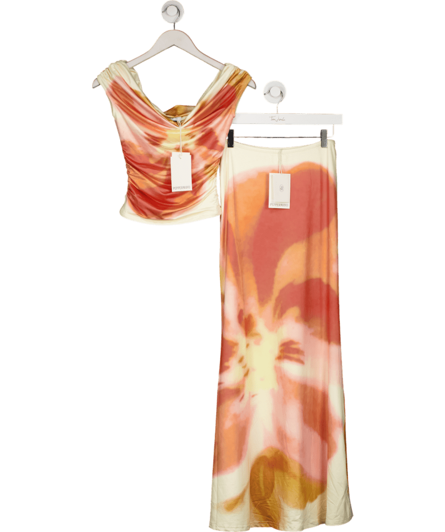 Peppermayo Orange Moka Maxi Skirt And Off Shoulder Top Set - Mimosa Blossom UK XS - Reliked