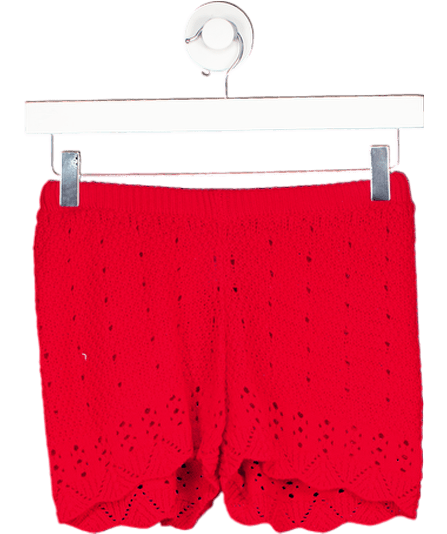 peppermayo Red Oakley Low Rise Crochet Mini Shorts UK S/M - Reliked