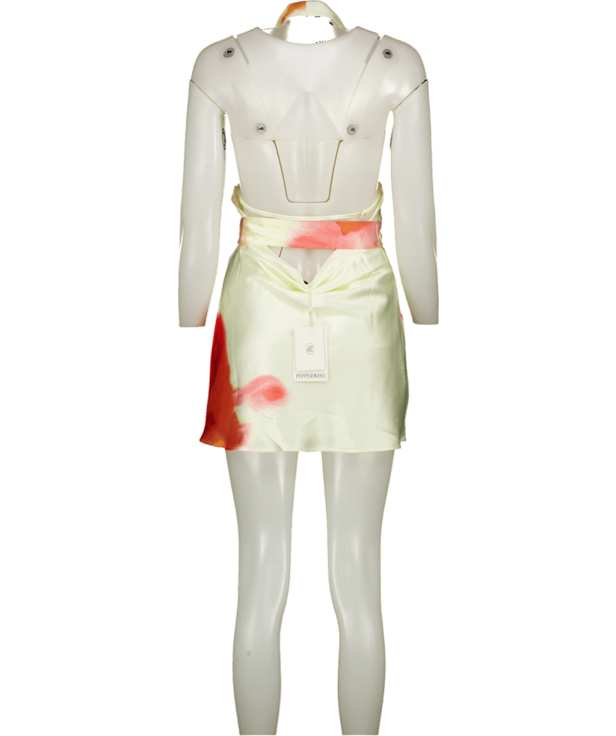 Peppermayo Yellow Alicia Satin Halter Mini Dress UK XS - Reliked