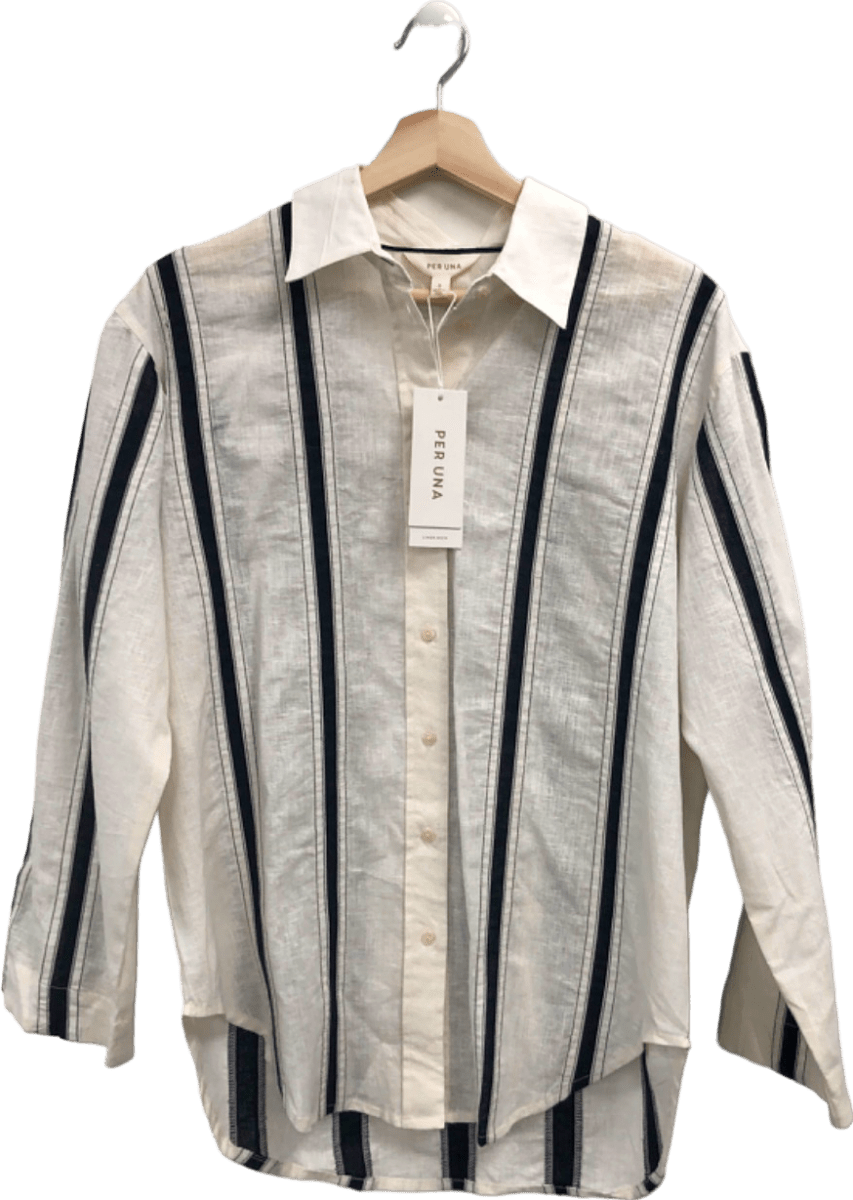 Per Una Ecru Mix Linen Rich Long Sleeve Shirt UK 8 - Reliked