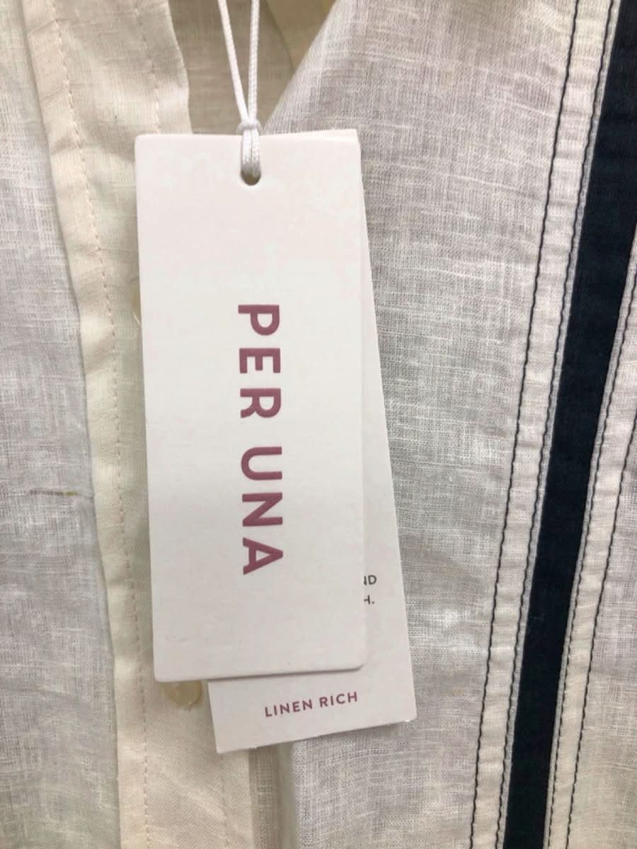 Per Una Ecru Mix Linen Rich Long Sleeve Shirt UK 8 - Reliked