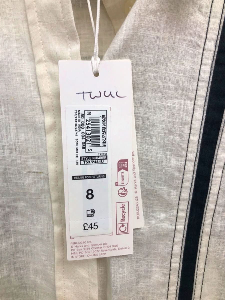 Per Una Ecru Mix Linen Rich Long Sleeve Shirt UK 8 - Reliked