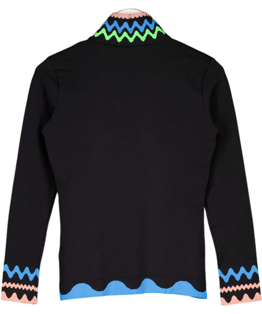 PETER PILOTTO Black Knit High Neck Zig Zag Print Long Sleeve Top UK S - Reliked