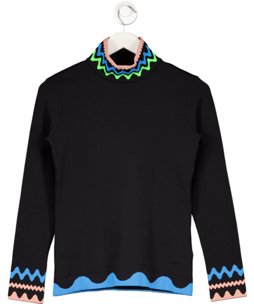 PETER PILOTTO Black Knit High Neck Zig Zag Print Long Sleeve Top UK S - Reliked
