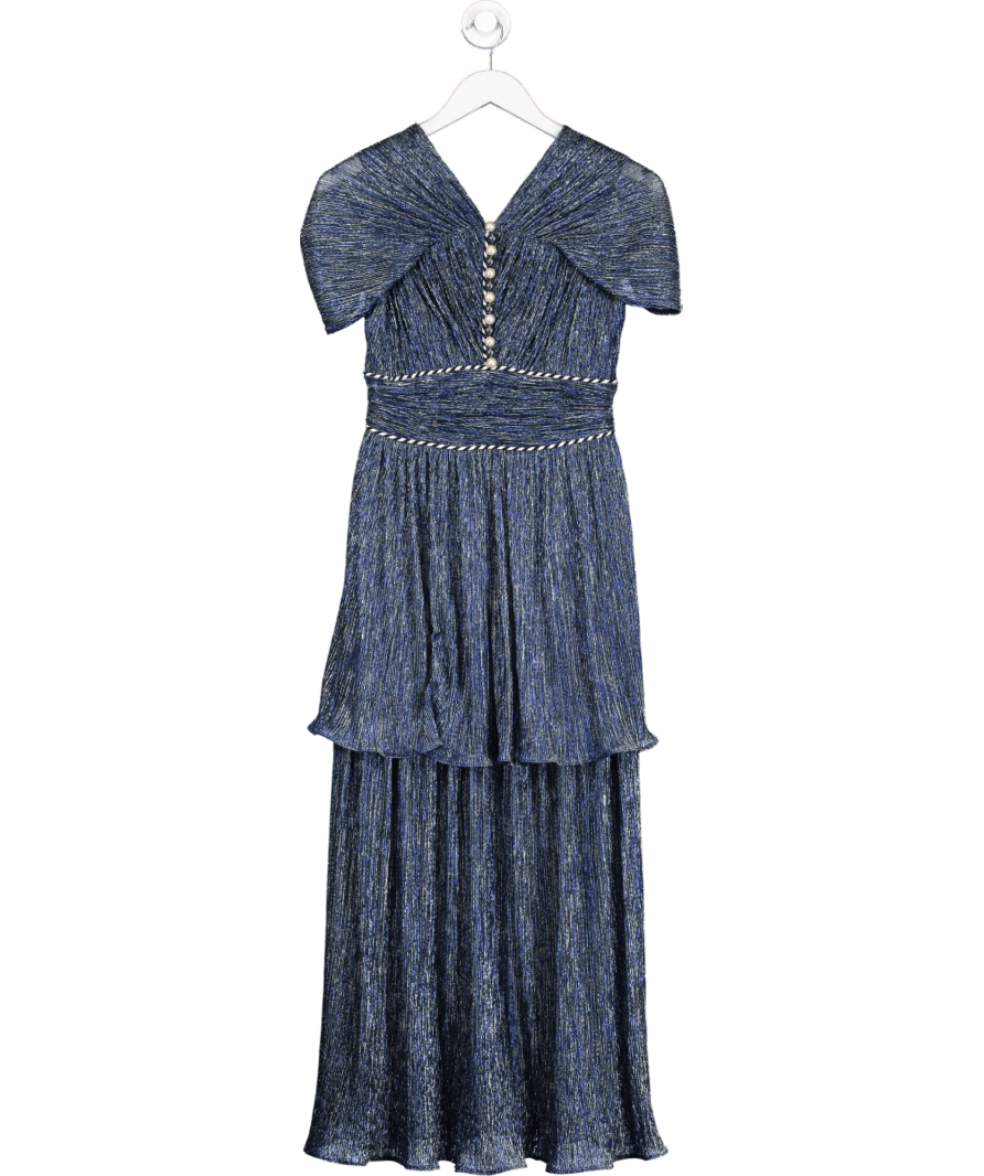 Peter Pilotto Plissé - lamé Blue Tiered Midi Dress UK 8 - Reliked