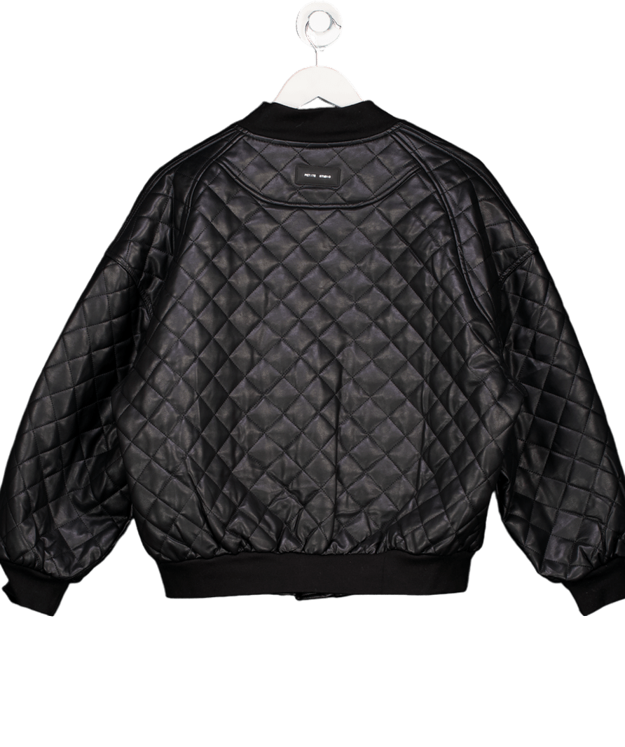 Petite Studio NYC Black Quilted Faux Leather Bomber Jacket UK S - Reliked