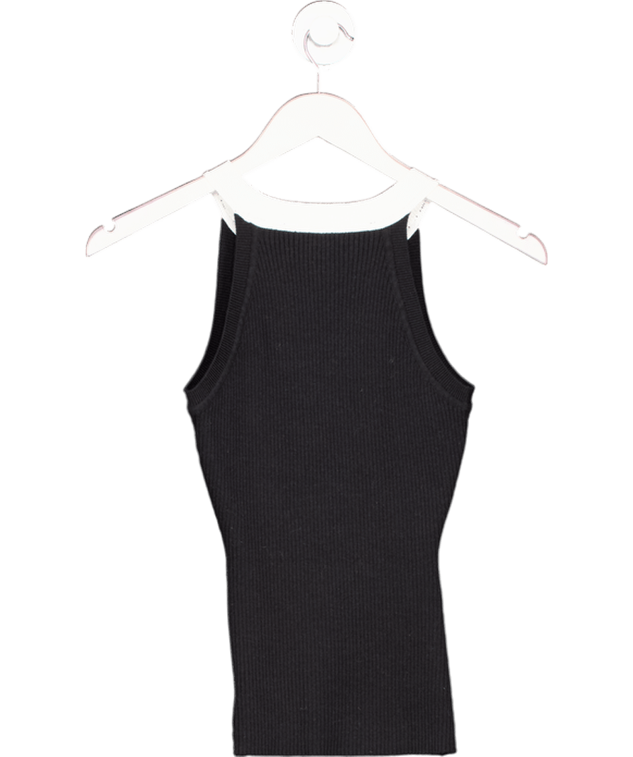 PETITE STUDIO NYC Black Ribbed Contrast Neck Tank UK S - Reliked