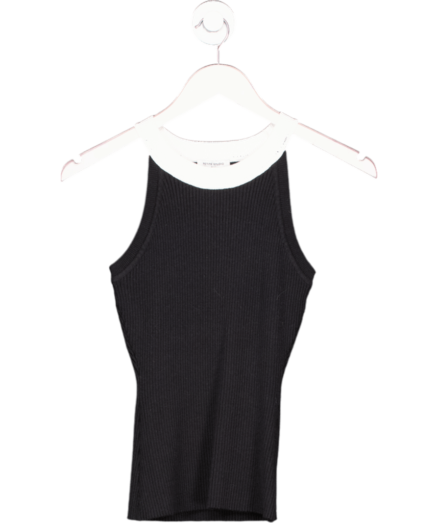 PETITE STUDIO NYC Black Ribbed Contrast Neck Tank UK S - Reliked