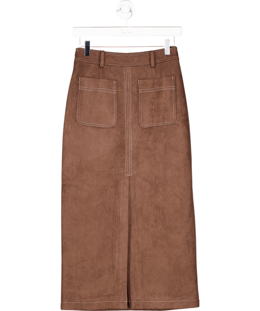 Petite Studio NYC Debbie Faux Suede Pencil Skirt - Chocolate Brown W26' UK XS - Reliked