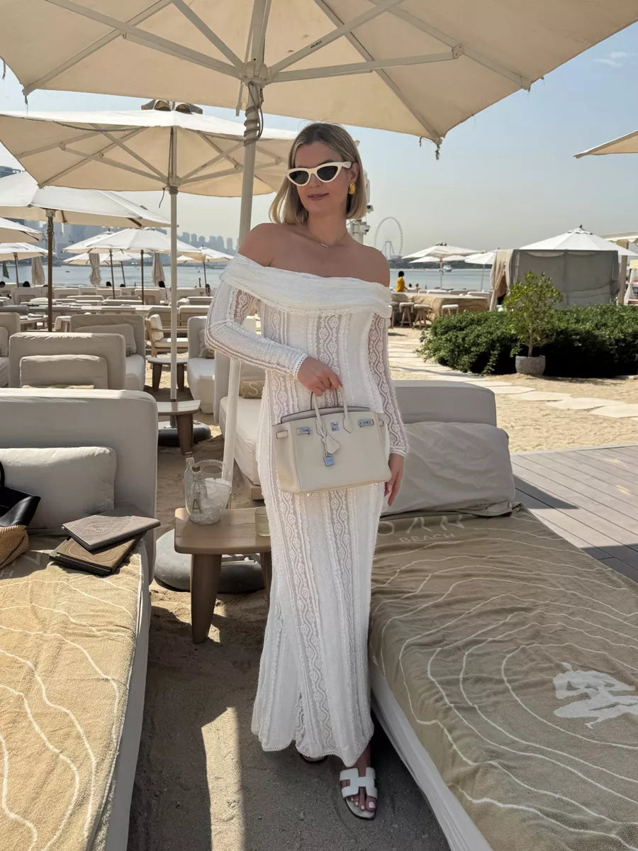 CHARO RUIZ IBIZA White Souley Long Off The Shoulder Dress UK M