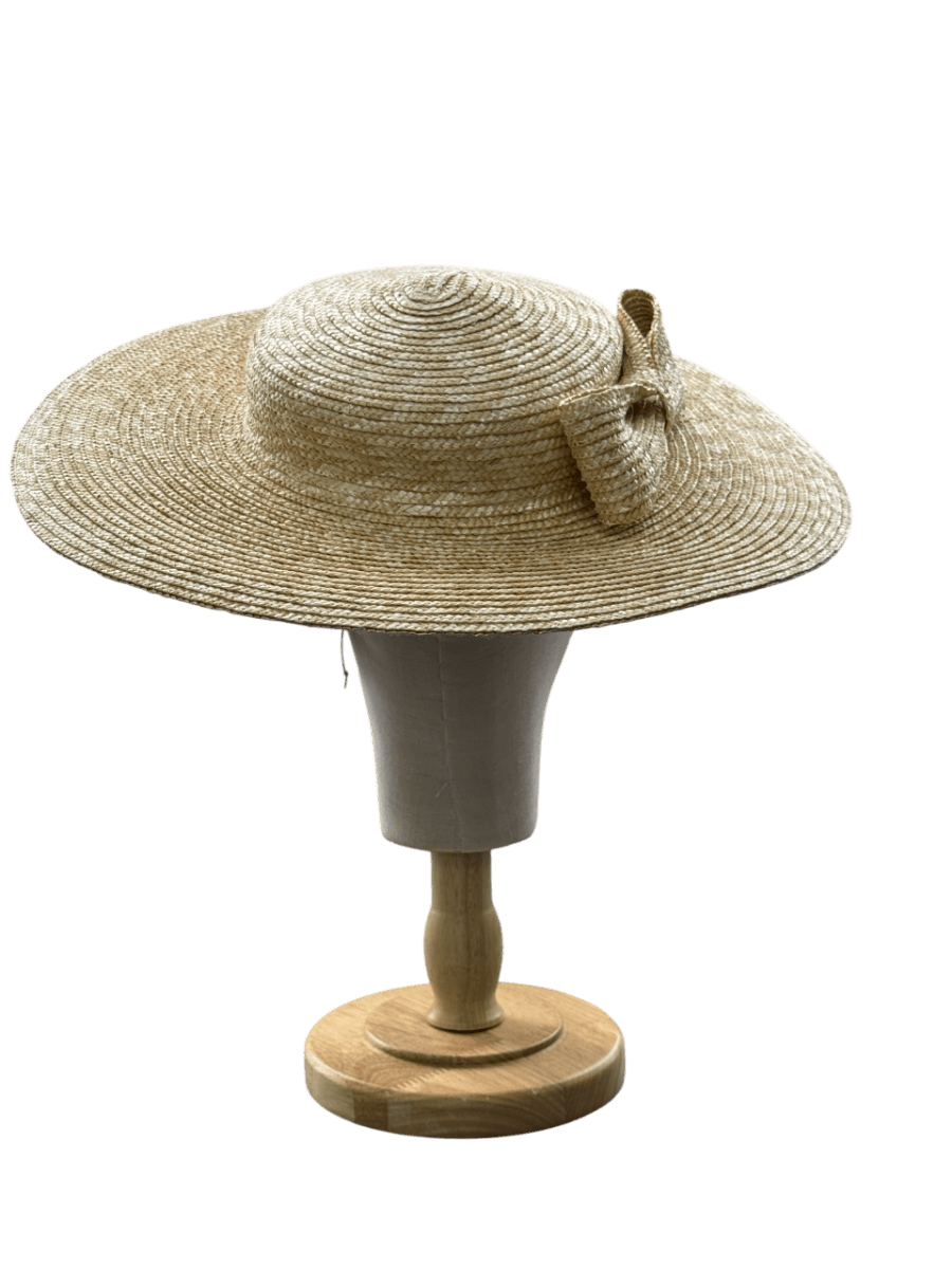 Phase Eight Beige Straw Boater Hat / Fascinator with bow On Headband - Reliked