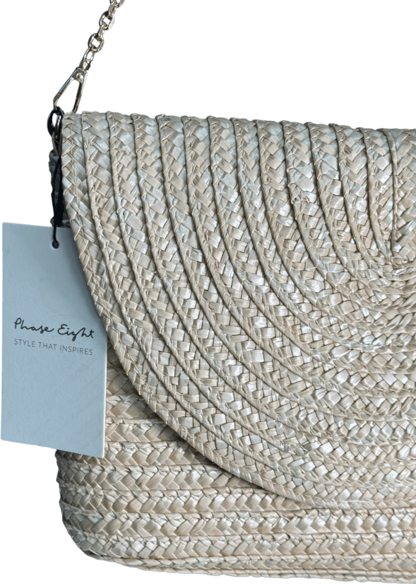 Phase Eight Beige The Goodwood Edit Straw Clutch Bag With Chain Strap - Reliked