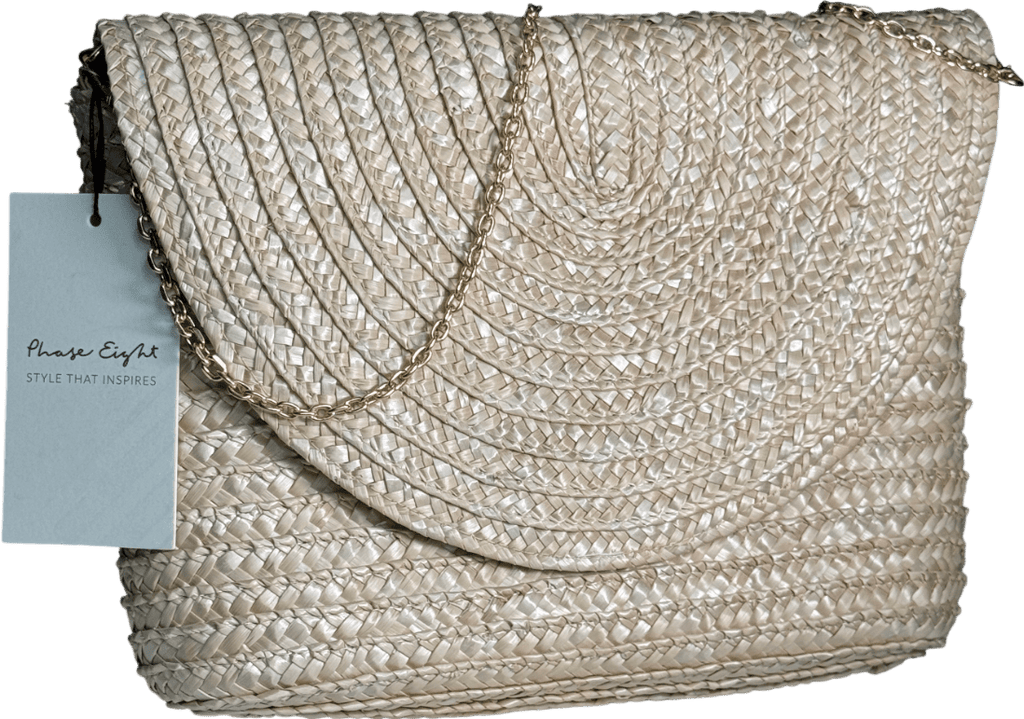 Phase Eight Beige The Goodwood Edit Straw Clutch Bag With Chain Strap - Reliked