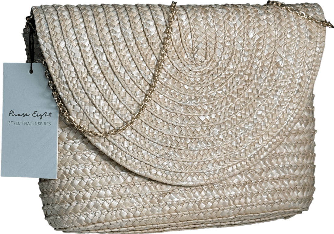 Phase Eight Beige The Goodwood Edit Straw Clutch Bag With Chain Strap - Reliked