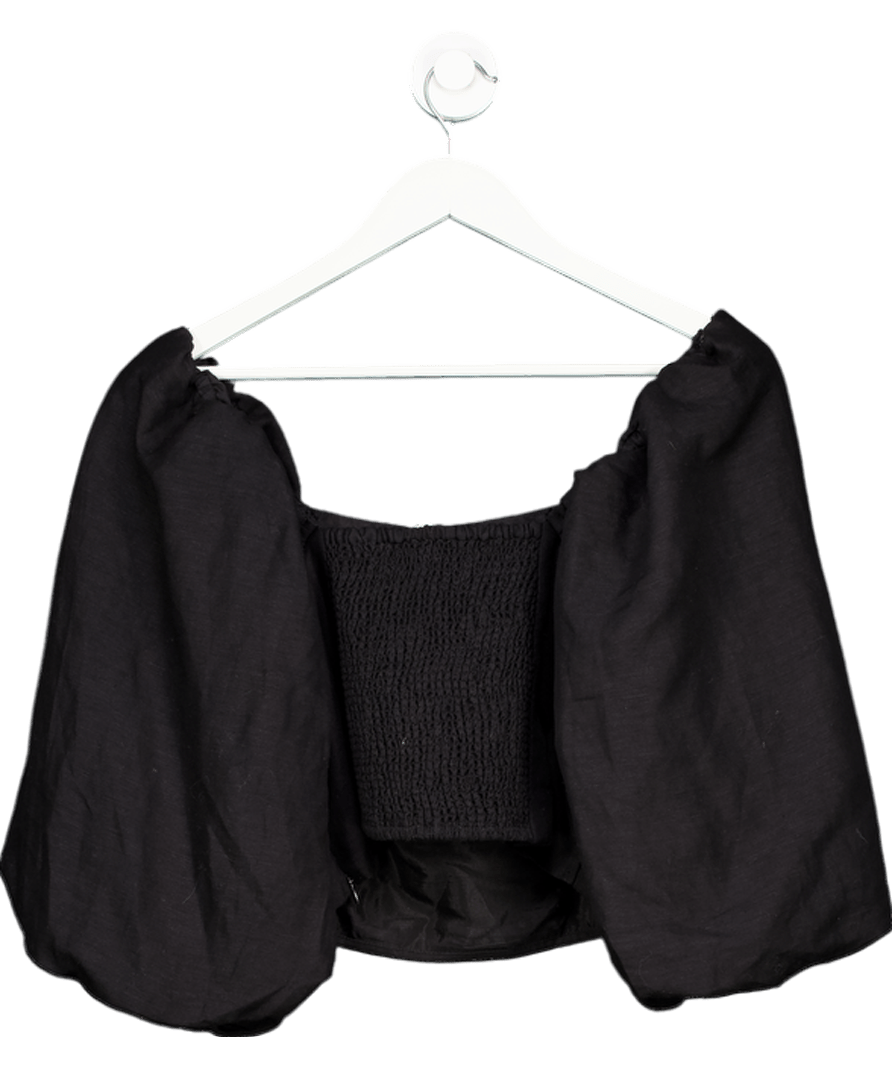 Phase Eight Black Puff Sleeve Pleated Linen Blouse UK 8 - Reliked
