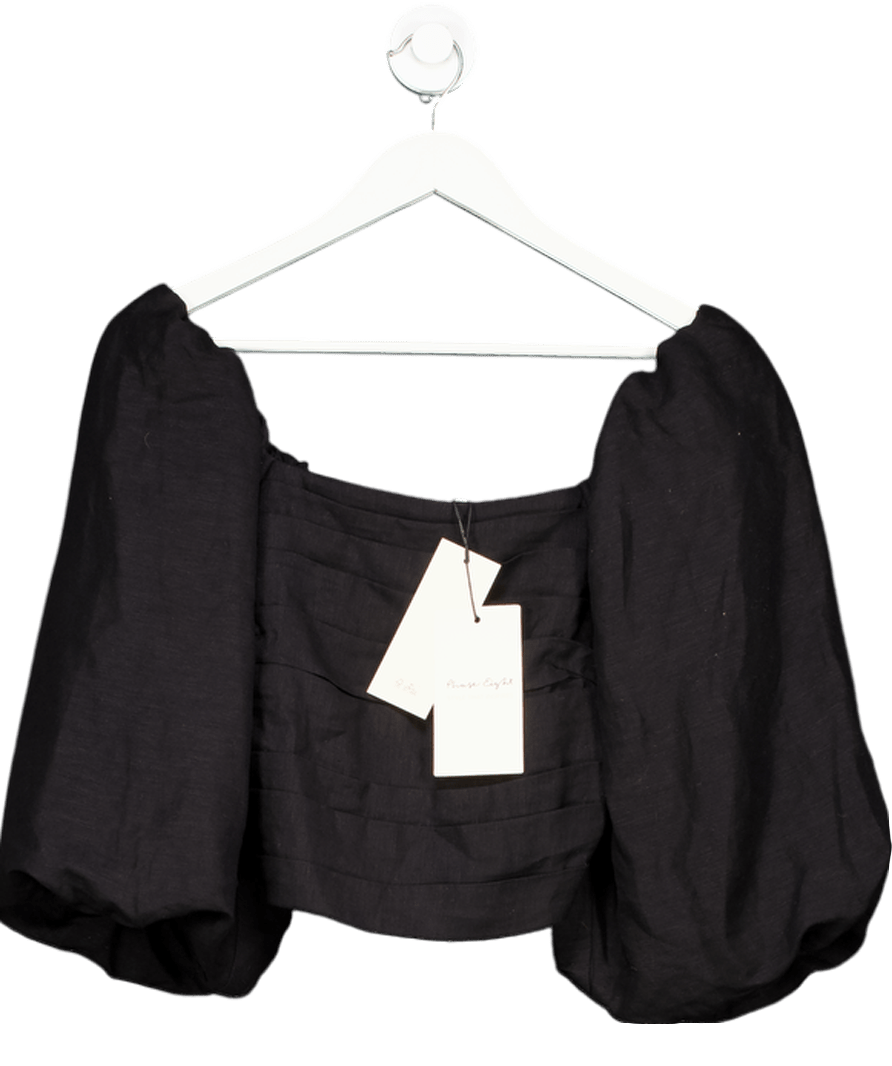 Phase Eight Black Puff Sleeve Pleated Linen Blouse UK 8 - Reliked