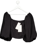 Phase Eight Black Puff Sleeve Pleated Linen Blouse UK 8 - Reliked