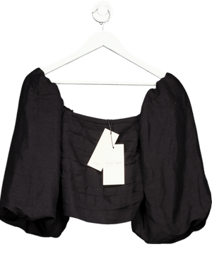 Phase Eight Black Puff Sleeve Pleated Linen Blouse UK 8