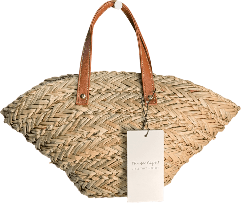 Phase Eight Brown Mini Straw Tote Bag With Tan Leather Straps - Reliked