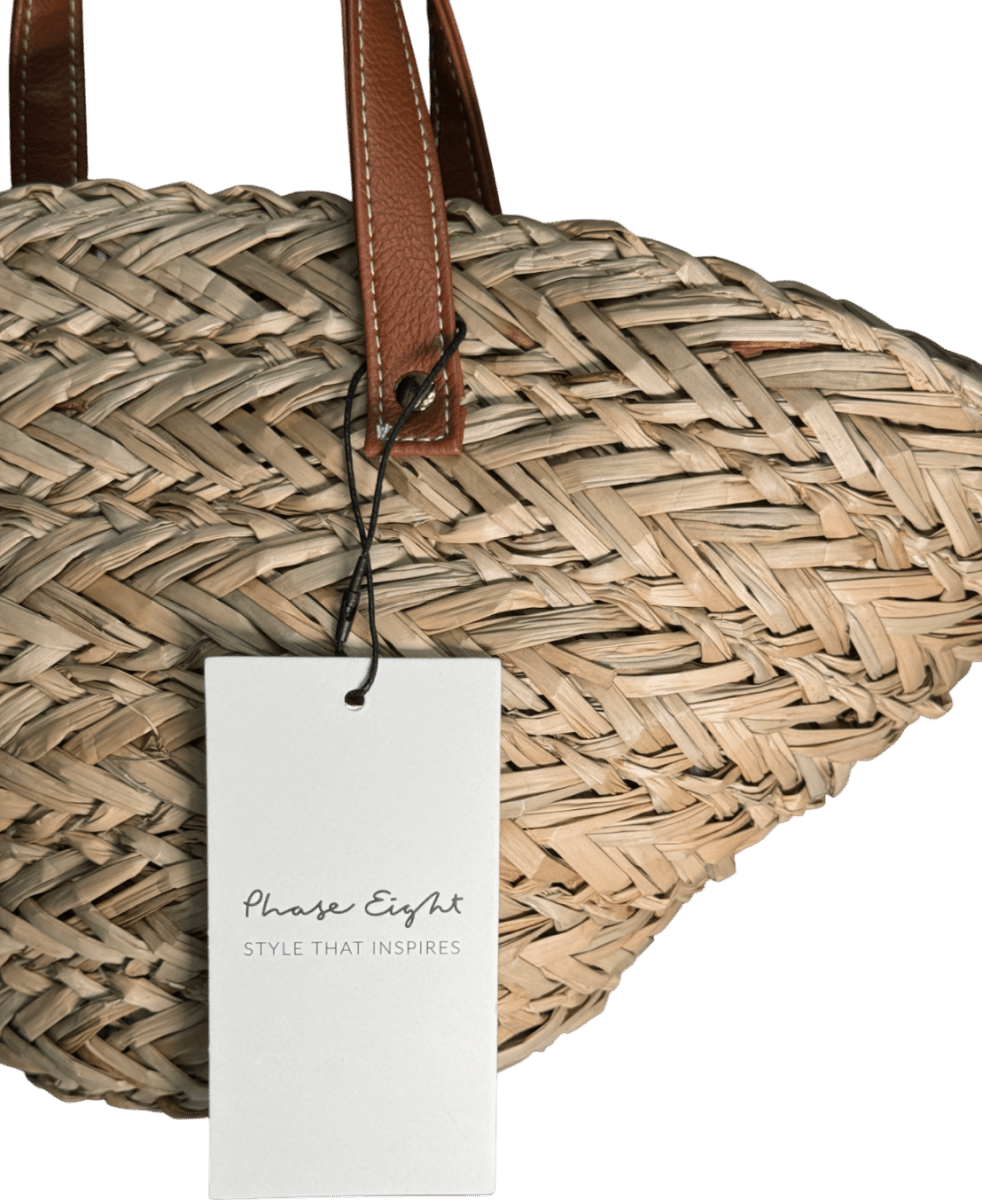 Phase Eight Brown Mini Straw Tote Bag With Tan Leather Straps - Reliked