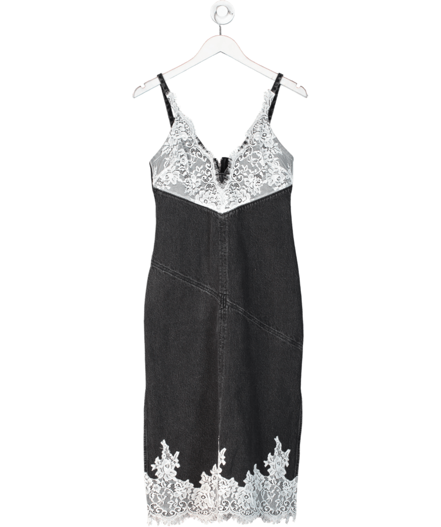 Philip lim Washed Black V - neck Denim Slip Dress With Lace UK 4 - Reliked
