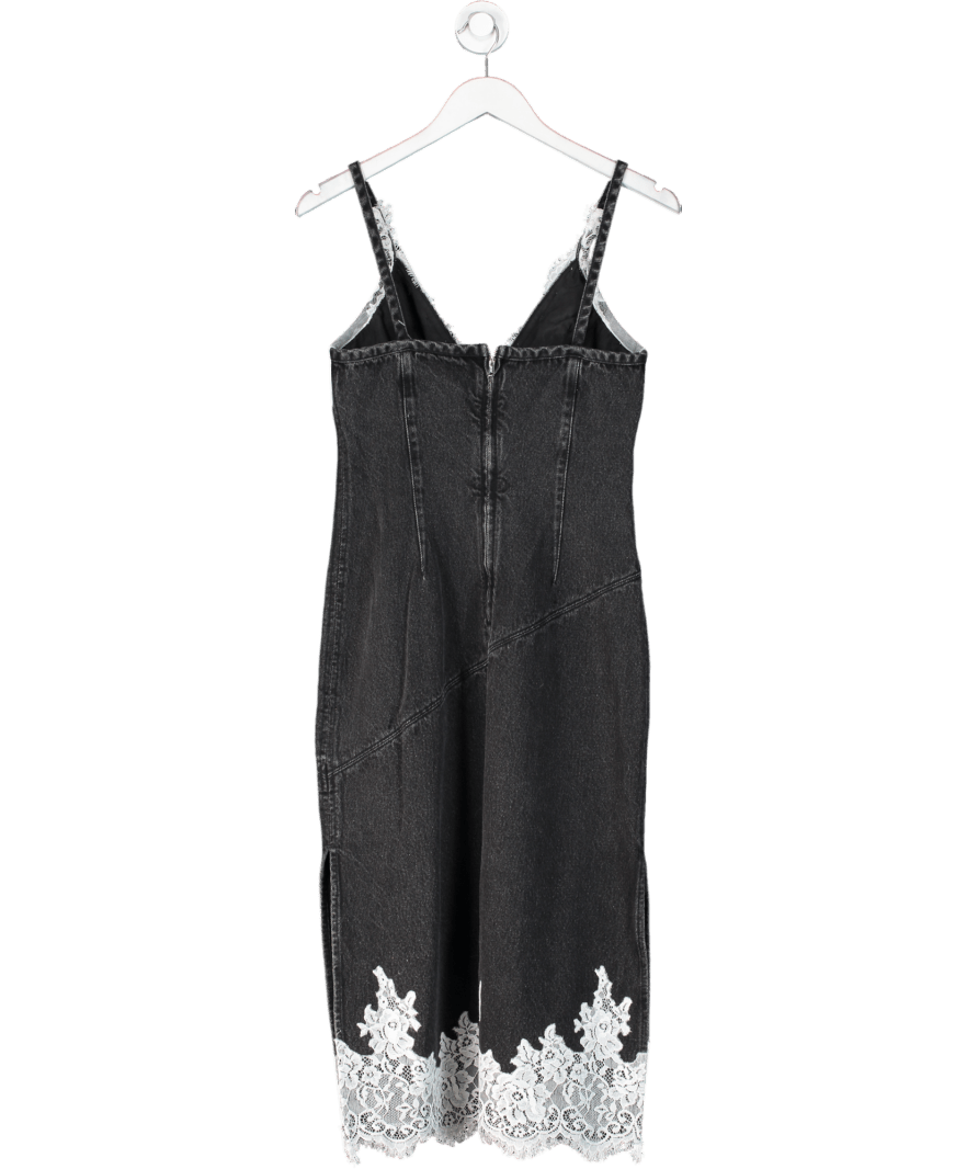 Philip lim Washed Black V - neck Denim Slip Dress With Lace UK 4 - Reliked
