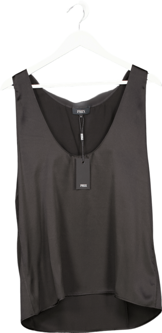 PHIX Black 100% Silk Scoop Neck Vest UK XXL - Reliked