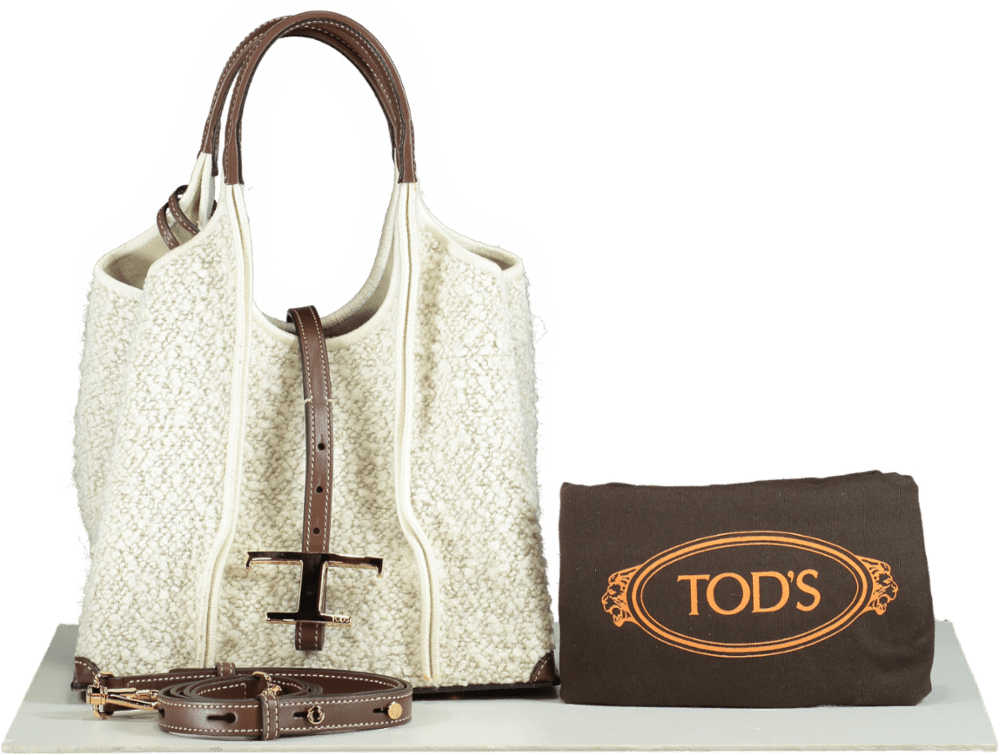 PIC - TOD'S White Shearling Leather Tote Bag - Reliked