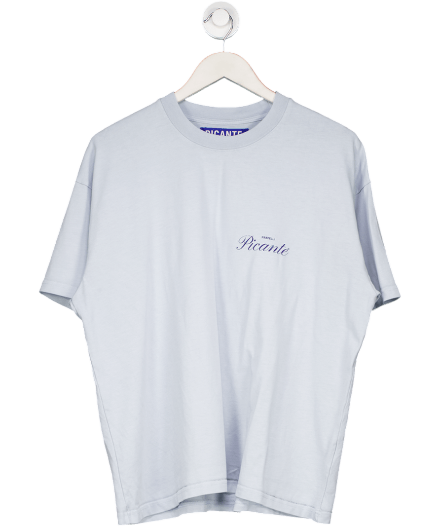PICANTE Baby Blue Front And Back Logo Oversized T-shirt UK S - Reliked