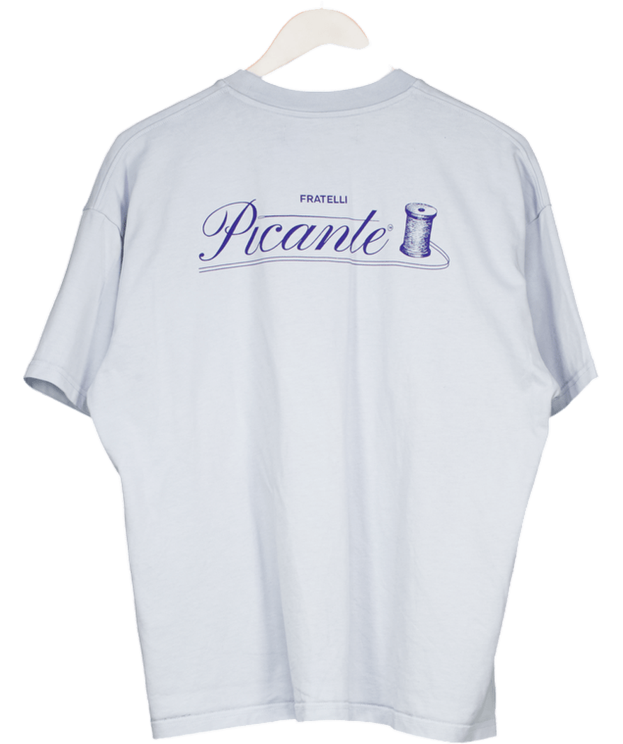 PICANTE Baby Blue Front And Back Logo Oversized T-shirt UK S - Reliked