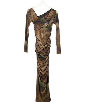 Pinko Green Anficlea Tie-dye Tulle Midi Dress UK S